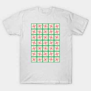 Retro Flowers Pattern - Green Pink T-Shirt